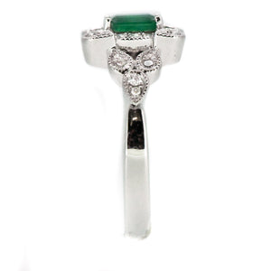 14K White Gold Emerald and Diamond Engagement Ring
