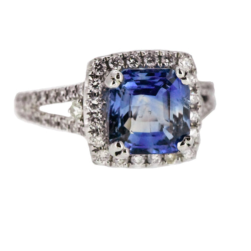 14K White Gold Ceylon Sapphire Engagement Ring