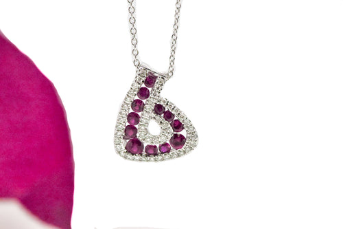 14K White Gold Ruby and Diamond Necklace