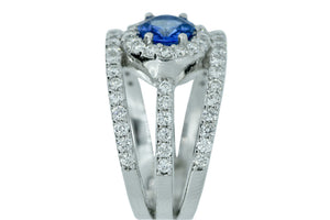 Triple Shank Sapphire and Diamond Ring
