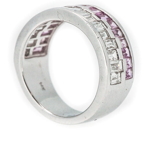 14K White Gold Diamond and Pink Sapphire Ring