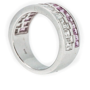 14K White Gold Diamond and Pink Sapphire Ring