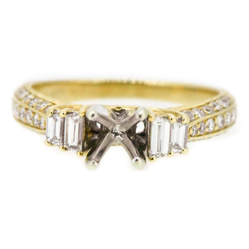 14K Yellow Hand Engraved Diamond Engagement Ring