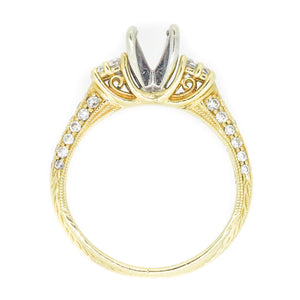 14K Yellow Hand Engraved Diamond Engagement Ring