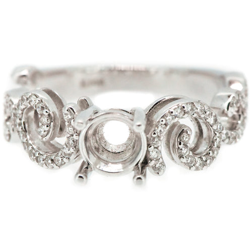 14K White Spiral Design Diamond Engagement Ring