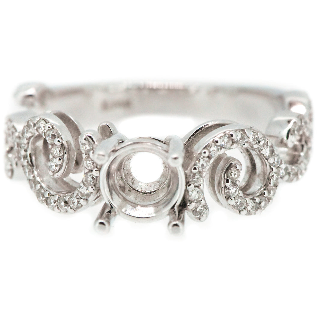 14K White Spiral Design Diamond Engagement Ring