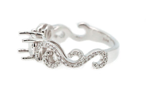 14K White Spiral Design Diamond Engagement Ring