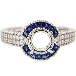 14K White Gold Sapphire and Diamond Halo Engagement Ring