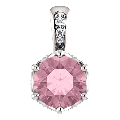 14K Gold Pink Topaz .06 CT Diamond Pendant