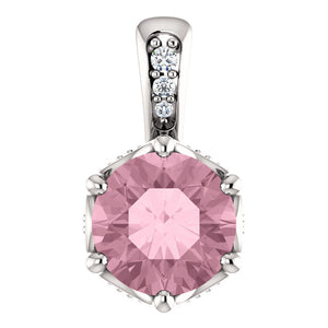 14K Gold Pink Topaz .06 CT Diamond Pendant