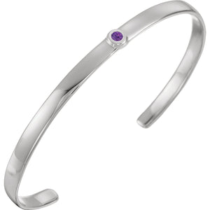 14K  6" Cuff Bracelet with 3mm Stone