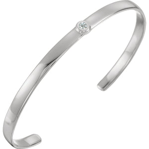 14K  6" Cuff Bracelet with 3mm Stone