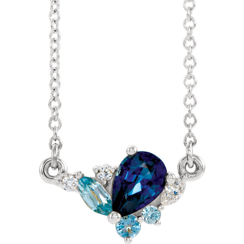 14K Gold Multi-Gemstone and Diamond Necklace
