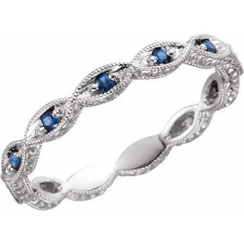14K White Gold Blue Sapphire Anniversary Ring