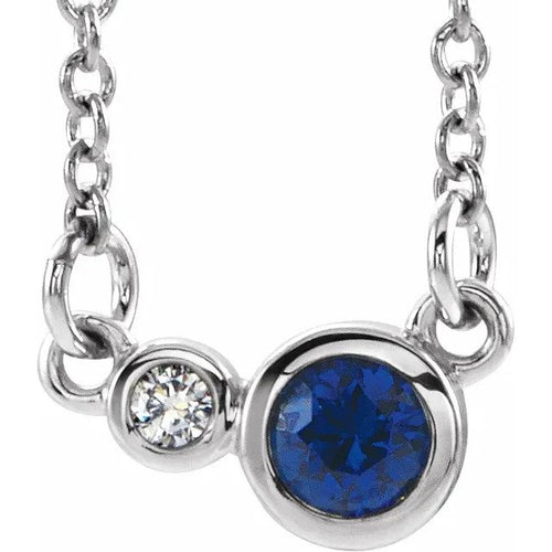 14K Gold Blue Sapphire & .02 CTW Diamond 18