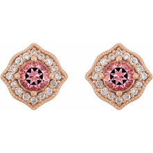 Load image into Gallery viewer, 14K Rose Gold Pink Topaz and Diamond Earrings
