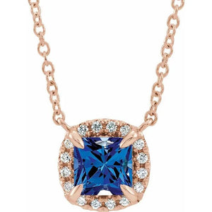 14K Gold Blue Sapphire & .05 CTW Diamond 18" Necklace