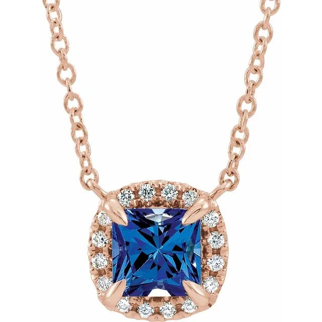 14K Gold Blue Sapphire & .05 CTW Diamond 18