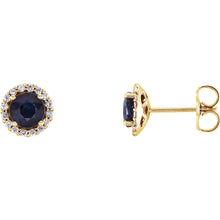 Load image into Gallery viewer, 14K Gold Blue Sapphire Halo Earrings