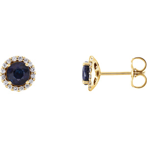 14K Gold Blue Sapphire Halo Earrings